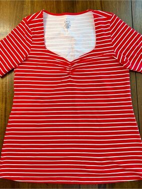 torrid Red & White Striped V-Neck Short Sleeve Top